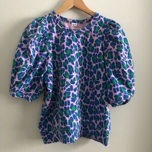Clare V. - Lavender green & blue leopard print puff sleeve sweatshirt